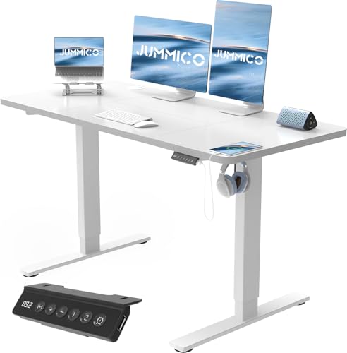 JUMMICO Höhenverstellbarer Schreibtisch Höhenverstellbar Elektrisch, Ergonomischer Steh-Sitz Tisch Stehpult Verstellbarer Computertisch,Stehschreibtisch Bürotisch Standing Desk,120 x 60 cm, Weiß